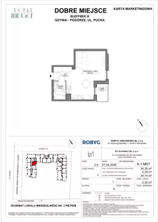1 pokój, mieszkanie 34,35 m², piętro 1, oferta nr A.1M01, Dobre Miejsce, Gdynia, Pogórze, Pogórze, ul. Pucka
