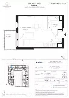 1 pokój, mieszkanie 29,85 m², piętro 1, oferta nr J.1M12, Nadmotławie Apartments Budynek J, Gdańsk, Śródmieście, ul. Sienna Grobla