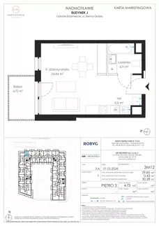 1 pokój, mieszkanie 29,85 m², piętro 3, oferta nr J.3M12, Nadmotławie Apartments Budynek J, Gdańsk, Śródmieście, ul. Sienna Grobla
