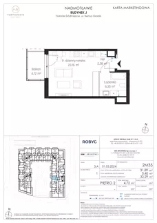 1 pokój, mieszkanie 31,89 m², piętro 2, oferta nr J.2M35, Nadmotławie Apartments Budynek J, Gdańsk, Śródmieście, ul. Sienna Grobla