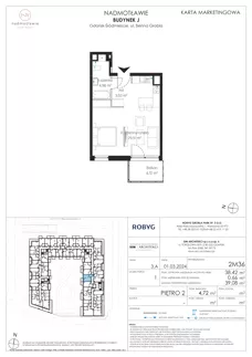 1 pokój, mieszkanie 38,42 m², piętro 2, oferta nr J.2M36, Nadmotławie Apartments Budynek J, Gdańsk, Śródmieście, ul. Sienna Grobla