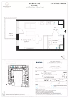 1 pokój, mieszkanie 27,25 m², piętro 5, oferta nr J.5M13, Nadmotławie Apartments Budynek J, Gdańsk, Śródmieście, ul. Sienna Grobla