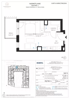 1 pokój, mieszkanie 27,40 m², piętro 5, oferta nr J.5M15, Nadmotławie Apartments Budynek J, Gdańsk, Śródmieście, ul. Sienna Grobla