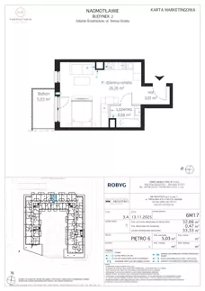 1 pokój, mieszkanie 32,86 m², piętro 6, oferta nr J.6M17, Nadmotławie Apartments Budynek J, Gdańsk, Śródmieście, ul. Sienna Grobla
