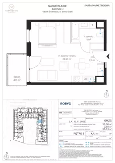 1 pokój, mieszkanie 35,06 m², piętro 6, oferta nr J.6M25, Nadmotławie Apartments Budynek J, Gdańsk, Śródmieście, ul. Sienna Grobla