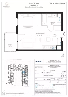 1 pokój, mieszkanie 35,06 m², piętro 5, oferta nr J.5M31, Nadmotławie Apartments Budynek J, Gdańsk, Śródmieście, ul. Sienna Grobla