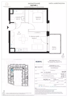 2 pokoje, mieszkanie 34,84 m², piętro 4, oferta nr J.4M09, Nadmotławie Apartments Budynek J, Gdańsk, Śródmieście, ul. Sienna Grobla