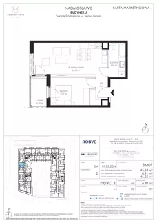 2 pokoje, mieszkanie 45,64 m², piętro 3, oferta nr J.3M07, Nadmotławie Apartments Budynek J, Gdańsk, Śródmieście, ul. Sienna Grobla
