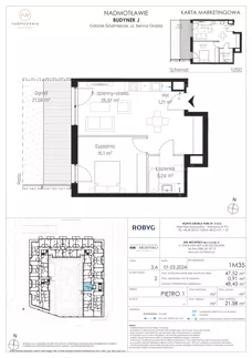 2 pokoje, mieszkanie 45,64 m², piętro 3, oferta nr J.3M07, Nadmotławie Apartments Budynek J, Gdańsk, Śródmieście, ul. Sienna Grobla