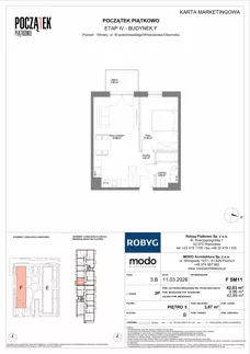 2 pokoje, mieszkanie 42,03 m², piętro 5, oferta nr F.5M11, Początek Piątkowo Budynek F, Poznań, Piątkowo, ul. Wojciechowskiego