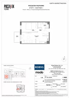 2 pokoje, mieszkanie 41,50 m², piętro 1, oferta nr I.1M02, Początek Piątkowo Budynek I, Poznań, Piątkowo, ul. Wojciechowskiego
