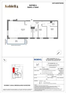 3 pokoje, mieszkanie 78,49 m², piętro 1, oferta nr A.1M01, KOBIELI 4, Gdańsk, Brzeźno, ul. Bogumiła Kobieli / Gdańska