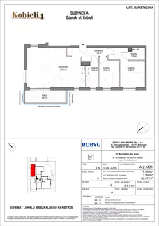 3 pokoje, mieszkanie 78,58 m², piętro 2, oferta nr A.2M01, KOBIELI 4, Gdańsk, Brzeźno, ul. Bogumiła Kobieli / Gdańska