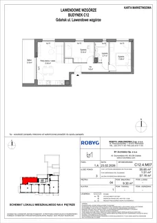 3 pokoje, mieszkanie 55,65 m², piętro 4, oferta nr C12.4M07, Lawendowe Wzgórza, Gdańsk, Jasień, ul. Lawendowe Wzgórze