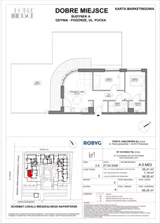 3 pokoje, mieszkanie 55,41 m², piętro 1, oferta nr A.1M04, Dobre Miejsce, Gdynia, Pogórze, Pogórze, ul. Pucka