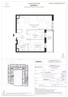 3 pokoje, mieszkanie 56,11 m², piętro 1, oferta nr J.1M31, Nadmotławie Apartments Budynek J, Gdańsk, Śródmieście, ul. Sienna Grobla