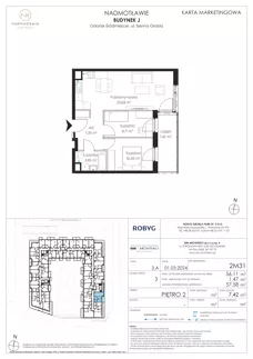 3 pokoje, mieszkanie 56,11 m², piętro 2, oferta nr J.2M31, Nadmotławie Apartments Budynek J, Gdańsk, Śródmieście, ul. Sienna Grobla