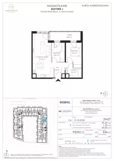 3 pokoje, mieszkanie 59,43 m², piętro 2, oferta nr J.2M27, Nadmotławie Apartments Budynek J, Gdańsk, Śródmieście, ul. Sienna Grobla
