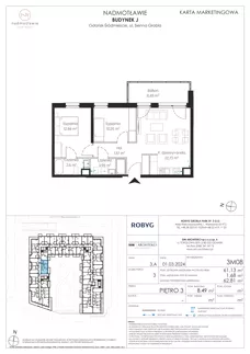 3 pokoje, mieszkanie 61,13 m², piętro 3, oferta nr J.3M08, Nadmotławie Apartments Budynek J, Gdańsk, Śródmieście, ul. Sienna Grobla