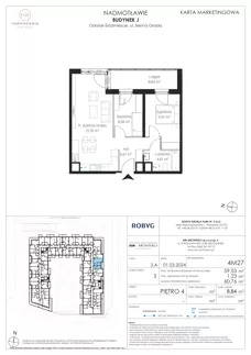 3 pokoje, mieszkanie 59,53 m², piętro 4, oferta nr J.4M27, Nadmotławie Apartments Budynek J, Gdańsk, Śródmieście, ul. Sienna Grobla
