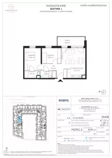 3 pokoje, mieszkanie 61,13 m², piętro 2, oferta nr J.2M08, Nadmotławie Apartments Budynek J, Gdańsk, Śródmieście, ul. Sienna Grobla