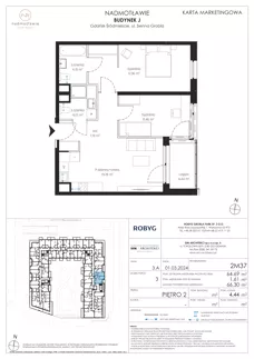 3 pokoje, mieszkanie 64,69 m², piętro 2, oferta nr J.2M37, Nadmotławie Apartments Budynek J, Gdańsk, Śródmieście, ul. Sienna Grobla