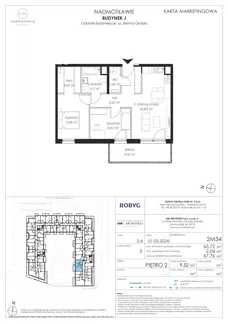 3 pokoje, mieszkanie 65,72 m², piętro 2, oferta nr J.2M34, Nadmotławie Apartments Budynek J, Gdańsk, Śródmieście, ul. Sienna Grobla
