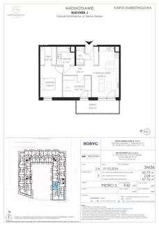 3 pokoje, mieszkanie 65,72 m², piętro 3, oferta nr J.3M36, Nadmotławie Apartments Budynek J, Gdańsk, Śródmieście, ul. Sienna Grobla