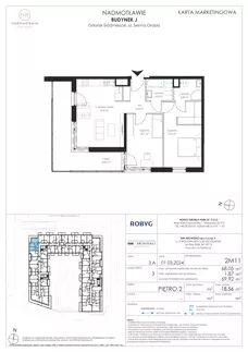 3 pokoje, mieszkanie 68,05 m², piętro 2, oferta nr J.2M11, Nadmotławie Apartments Budynek J, Gdańsk, Śródmieście, ul. Sienna Grobla