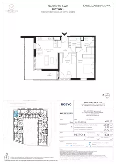 3 pokoje, mieszkanie 68,05 m², piętro 4, oferta nr J.4M11, Nadmotławie Apartments Budynek J, Gdańsk, Śródmieście, ul. Sienna Grobla