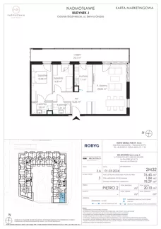 3 pokoje, mieszkanie 76,45 m², piętro 2, oferta nr J.2M32, Nadmotławie Apartments Budynek J, Gdańsk, Śródmieście, ul. Sienna Grobla