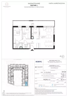 3 pokoje, mieszkanie 76,46 m², piętro 3, oferta nr J.3M34, Nadmotławie Apartments Budynek J, Gdańsk, Śródmieście, ul. Sienna Grobla