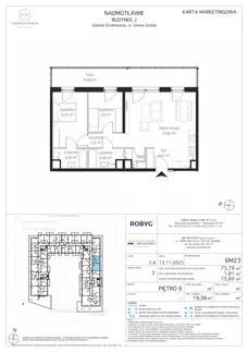 3 pokoje, mieszkanie 73,79 m², piętro 6, oferta nr J.6M23, Nadmotławie Apartments Budynek J, Gdańsk, Śródmieście, ul. Sienna Grobla