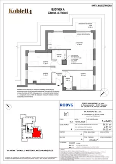 4 pokoje, mieszkanie 96,51 m², piętro 4, oferta nr A.4M03, KOBIELI 4, Gdańsk, Brzeźno, ul. Bogumiła Kobieli / Gdańska