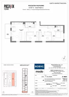 4 pokoje, mieszkanie 79,04 m², piętro 4, oferta nr E.4M04, Początek Piątkowo Budynek E, Poznań, Piątkowo, ul. Wojciechowskiego