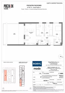 4 pokoje, mieszkanie 76,66 m², piętro 1, oferta nr F.1M08, Początek Piątkowo Budynek F, Poznań, Piątkowo, ul. Wojciechowskiego