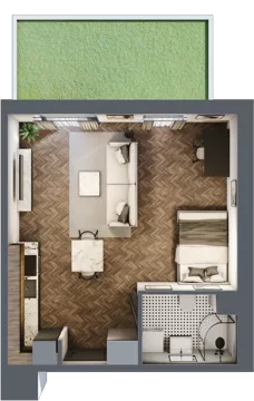1 pokój, mieszkanie 35,45 m², parter, oferta nr E.0M03, Nowa Wałowa, Gdańsk, Śródmieście, ul. Stępkarska / Wiosna Ludów