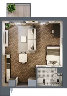 1 pokój, mieszkanie 35,74 m², piętro 1, oferta nr E.1M16, Nowa Wałowa, Gdańsk, Śródmieście, ul. Stępkarska / Wiosna Ludów