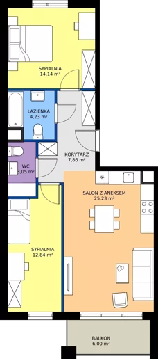 3 pokoje, mieszkanie 67,35 m², piętro 2, oferta nr I1.2M17, Nowa Wałowa I1, Gdańsk, Śródmieście, ul. Stępkarska / Wiosna Ludów