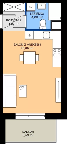 1 pokój, mieszkanie 31,01 m², piętro 2, oferta nr I1.2M03, Nowa Wałowa I1, Gdańsk, Śródmieście, ul. Stępkarska / Wiosna Ludów