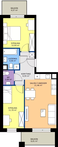 3 pokoje, mieszkanie 58,78 m², piętro 2, oferta nr I1.2M02, Nowa Wałowa I1, Gdańsk, Śródmieście, ul. Stępkarska / Wiosna Ludów
