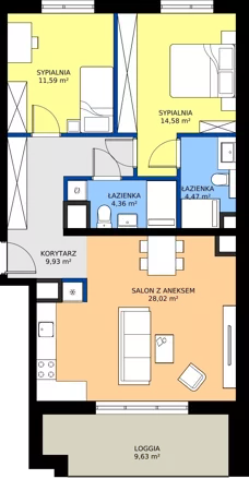 3 pokoje, mieszkanie 72,94 m², piętro 7, oferta nr I1.7M08, Nowa Wałowa I1, Gdańsk, Śródmieście, ul. Stępkarska / Wiosna Ludów
