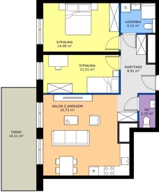 3 pokoje, mieszkanie 66,88 m², piętro 7, oferta nr I1.7M05, Nowa Wałowa I1, Gdańsk, Śródmieście, ul. Stępkarska / Wiosna Ludów