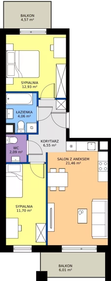 3 pokoje, mieszkanie 58,78 m², piętro 1, oferta nr I1.1M02, Nowa Wałowa I1, Gdańsk, Śródmieście, ul. Stępkarska / Wiosna Ludów