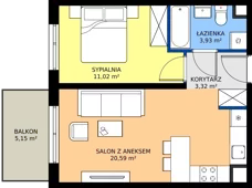 2 pokoje, mieszkanie 38,86 m², piętro 2, oferta nr I1.2M11, Nowa Wałowa I1, Gdańsk, Śródmieście, ul. Stępkarska / Wiosna Ludów