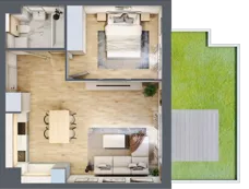 2 pokoje, mieszkanie 48,59 m², parter, oferta nr 1_2, Ogrody Wiślane VI, Warszawa, Białołęka, Tarchomin, ul. Aluzyjna 12