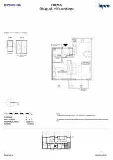 2 pokoje, mieszkanie 43,68 m², piętro 1, oferta nr B.1.2.2, FORMA - II etap, Elbląg, Zatorze, ul. Malborska