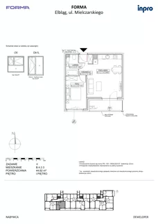 2 pokoje, mieszkanie 44,62 m², piętro 1, oferta nr B.4.2.3, FORMA - II etap, Elbląg, Zatorze, ul. Malborska