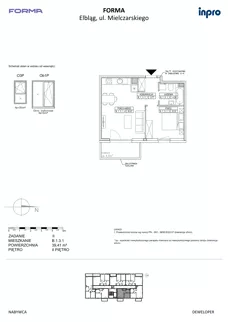 2 pokoje, mieszkanie 39,41 m², piętro 2, oferta nr B.1.3.1, FORMA - II etap, Elbląg, Zatorze, ul. Malborska