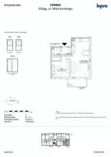2 pokoje, mieszkanie 43,68 m², piętro 2, oferta nr B.1.3.2, FORMA - II etap, Elbląg, Zatorze, ul. Malborska
